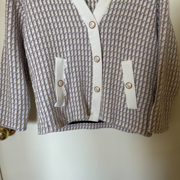 Maje Vido Lavender White Ecru Parme Tweed Jacket Cardigan 36 / S - Picture 4 of 12